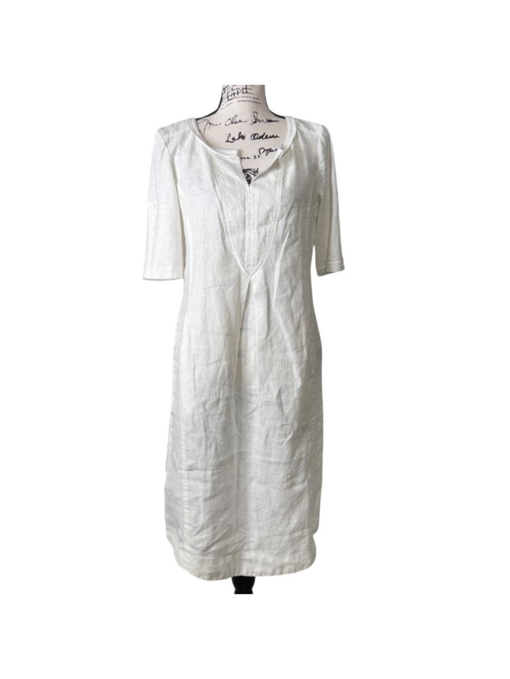 Malvin Womens Size 38 US 8 Midi Dress I Love Linen White Hamburg Germany Cottage
